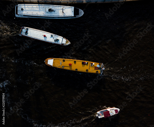Boats on the Lujan River, Tigre, Buenos Aires, Argentina – Beautiful 4k drone photos of boats at Tigre and Puerto de Frutos on a sunny afternoon in the Capital City © Hermosa Drones