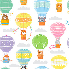 Wandcirkels Dieren met ballon patronen Dieren in kleurrijke luchtballonnen patroon  © leitis