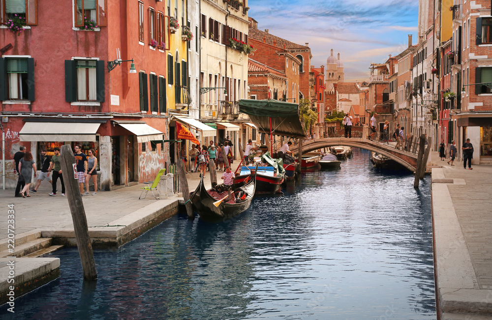 Charming inner canal street in Venice, Italy