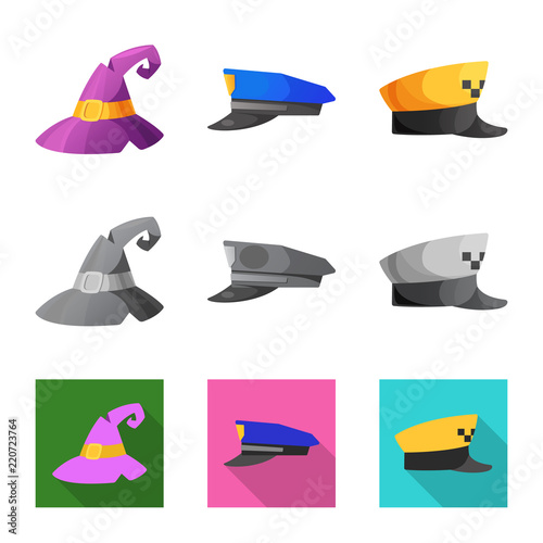 Vector design of headwear and cap icon. Collection of headwear and accessory stock vector illustration.