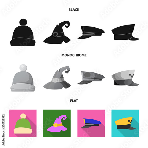 Vector design of headwear and cap logo. Set of headwear and accessory vector icon for stock.