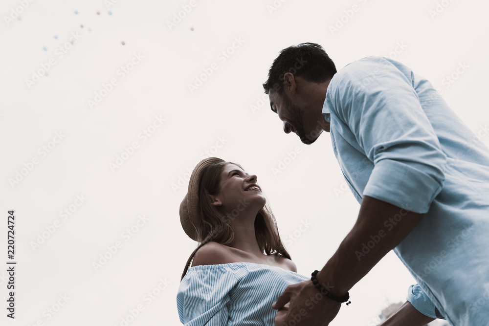 Handsome Couple in Love Having Date Outdoors Handsome Couple in Love Having Date Outdoors