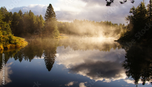 Fog over King's Pond, East Branch of Fox River, Michigan