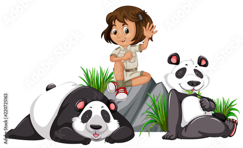 A panda keeper on white background