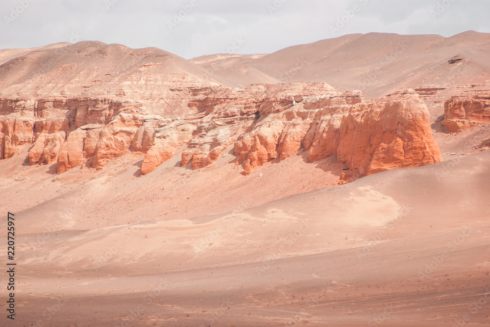 Red cliffs of Khermen Tsav canyon. Gobi deser