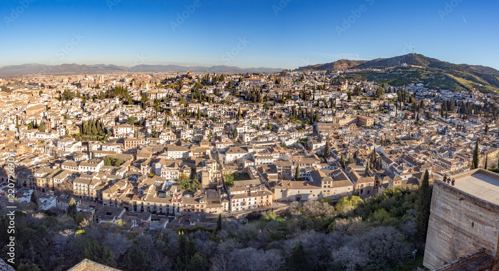 Cityscape of Granada, Spain on a sunny summer morning