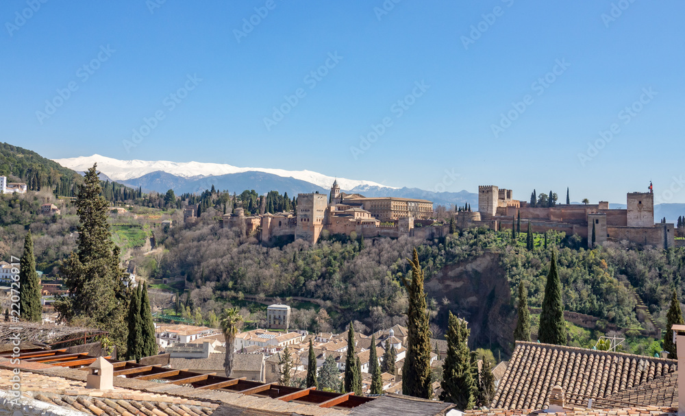 View of Alhambra as seen from Santa Caterina viewpoint in Granda, Spain