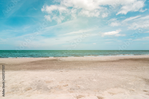 Gulf of thailand sea summer wave background. Exotic sea beach landscape with clouds on horizon. Natural tropical water paradise beach.Thailand beach nature relax. Travel tropical Hua hin  Thailand.