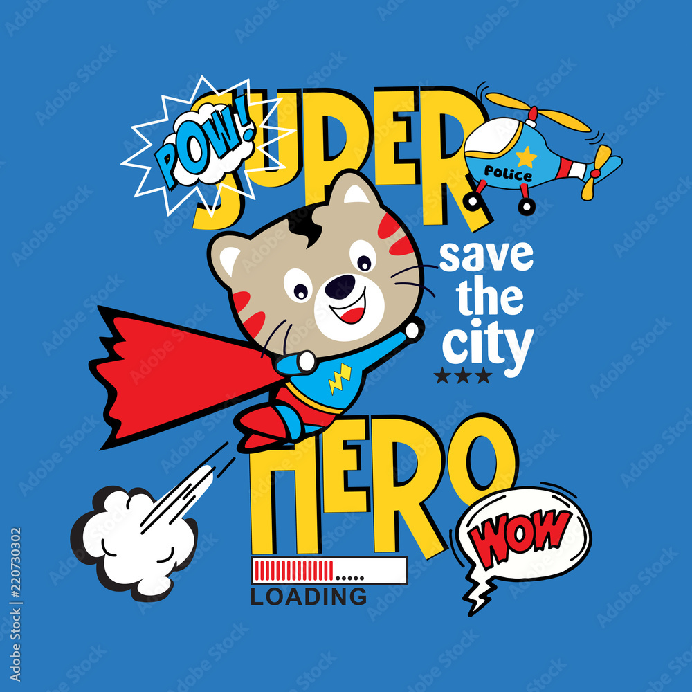 funny super hero cat cartoon vector