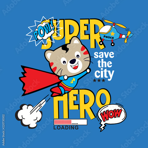 funny super hero cat cartoon vector