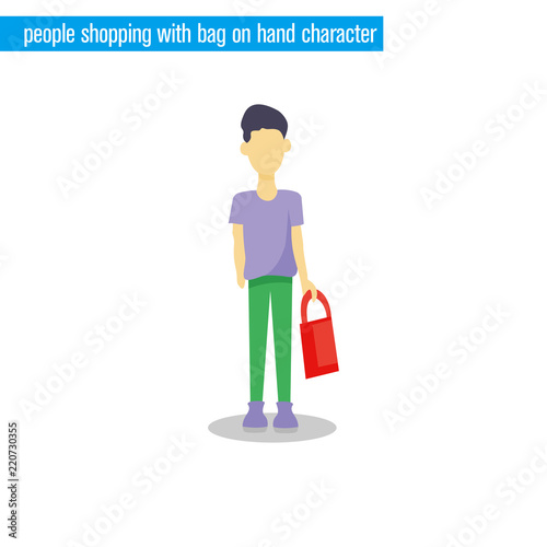 people shopping with bag on hand character vector illustration flat design