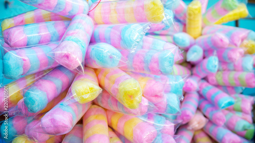 Close up of candyfloss or colorful cotton 