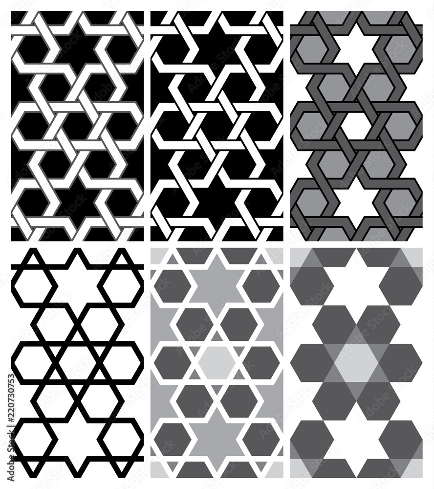 Seamless Islamic Geometric Pattern: One Pattern in 6 Variations_Vector EPS 10