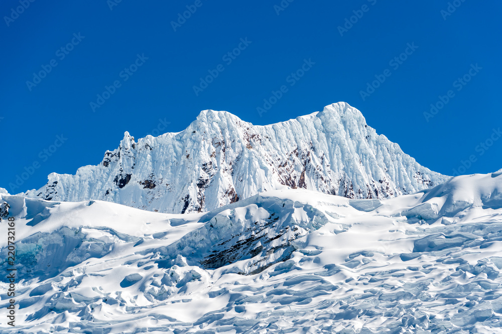 A completely snow and glacier covered ridge in the Andes