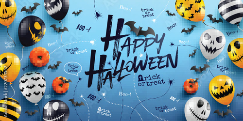 Happy Halloween Background with Halloween Ghost Balloons.Scary air balloons.Website spooky,Background or banner Halloween template.Vector illustration EPS10