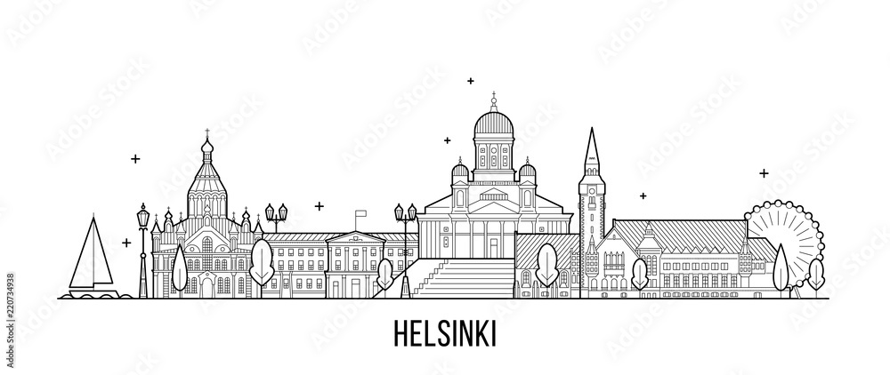 Helsinki skyline Finland city building vector line