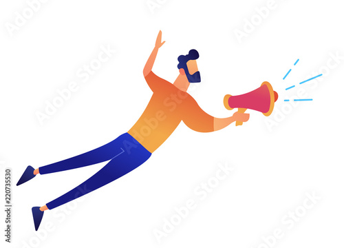 Businessman speaking or shouting into loudspeaker vector illustration