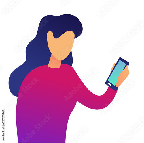 Young business woman using smartphone vector illustration