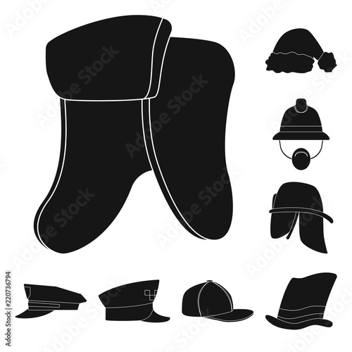 Vector illustration of headwear and cap sign. Set of headwear and accessory vector icon for stock.