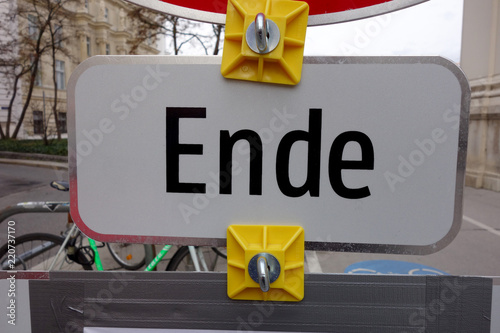 A end banner in the middle of a street in german