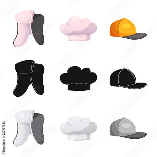 Isolated object of headwear and cap symbol. Set of headwear and accessory stock symbol for web.