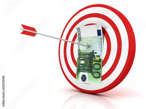 Euro banknote in center of archery target