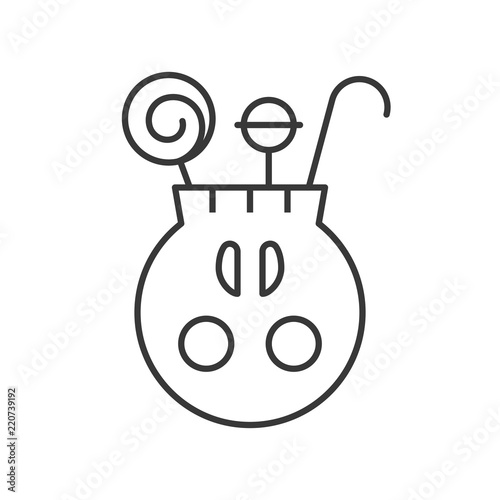 trick or treat skull bucket and sweets candy, halloween related hollow outline icon, editable stroke