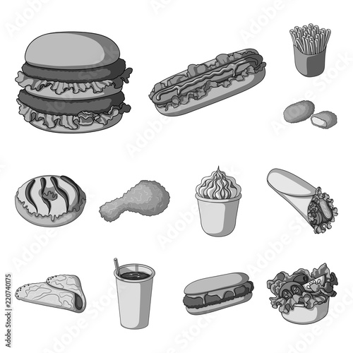 Fast food monochrome icons in set collection for design.Food from semi-finished products vector symbol stock web illustration.