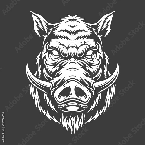 Boar head in black and white color style
