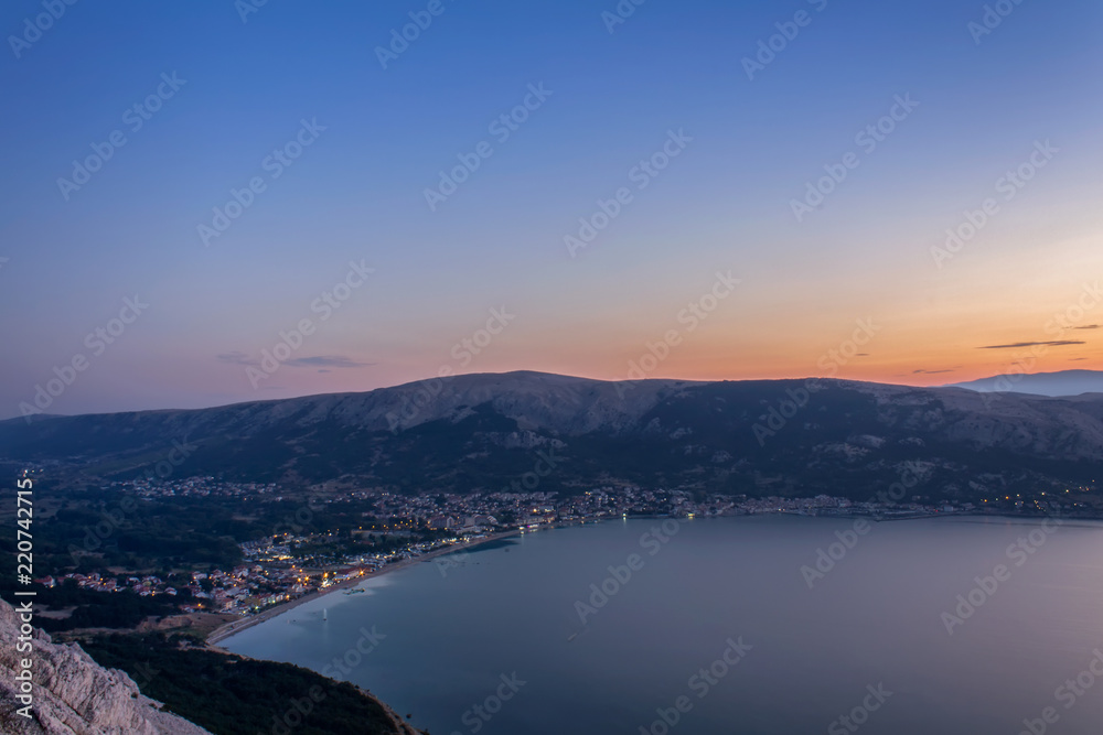 Nice sunrise in city Baska, island Krk Croatia