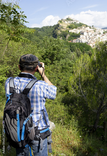 hiker take photo on mountain of Morcone