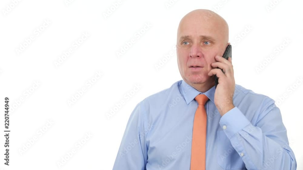 Businessperson Make a Phone Call Hears Bad News Make Nervous Hand Gestures Businessperson Make a Phone Call Hears Bad News Make Nervous Hand Gestures
