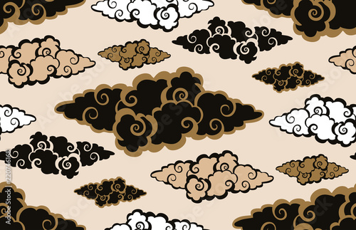 asian style sky with clouds in black and gold