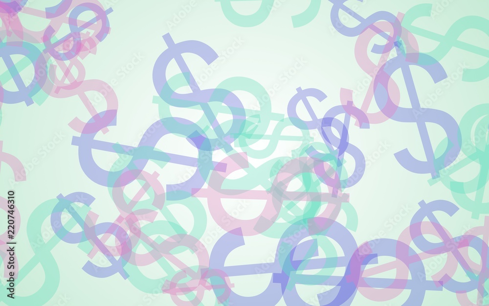 Multicolored translucent dollar signs on white background. Green tones. 3D illustration Multicolored translucent dollar signs on white background. Green tones. 3D illustration