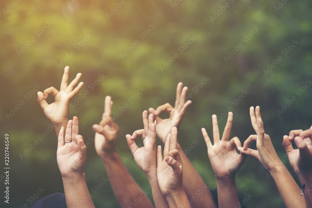 hand up of people working assemble corporate meeting show symbol Join forces teamwork quality and effective personnel Concept organizational development in teamwork and business