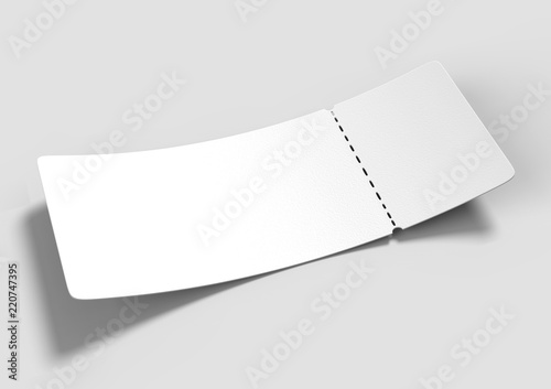 Blank ticket for mock up design or design presentation. 3d render illustration. photo