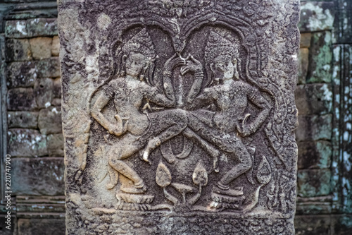 Ancient wall art in angkor wat siem reap cambodia