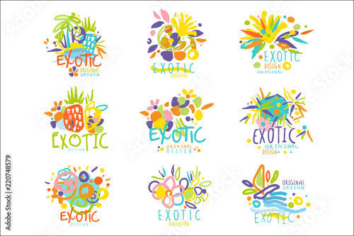 Exotic, summer travel set of logo graphic templates