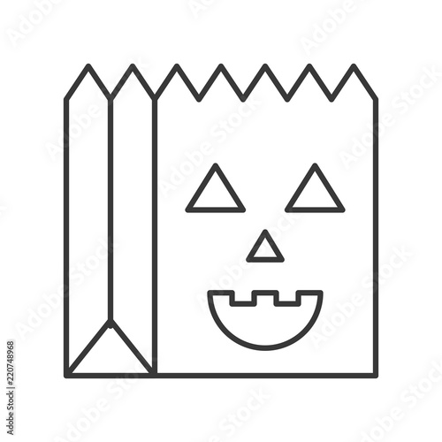 trick or treat bag with creepy face, Halloween related hollow outline icon, editable stroke