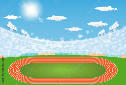 Running track arena field with day design. Vector illumination