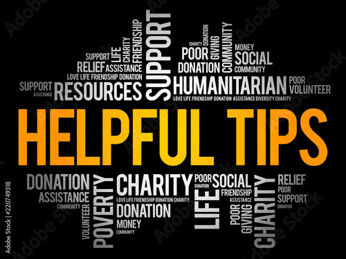 Helpful tips word cloud collage, concept background