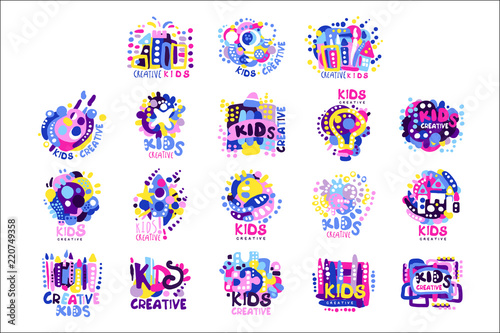 Fototapeta Naklejka Na Ścianę i Meble -  Kid creative set of colorful logo graphic templates hand drawn vector Illustrations