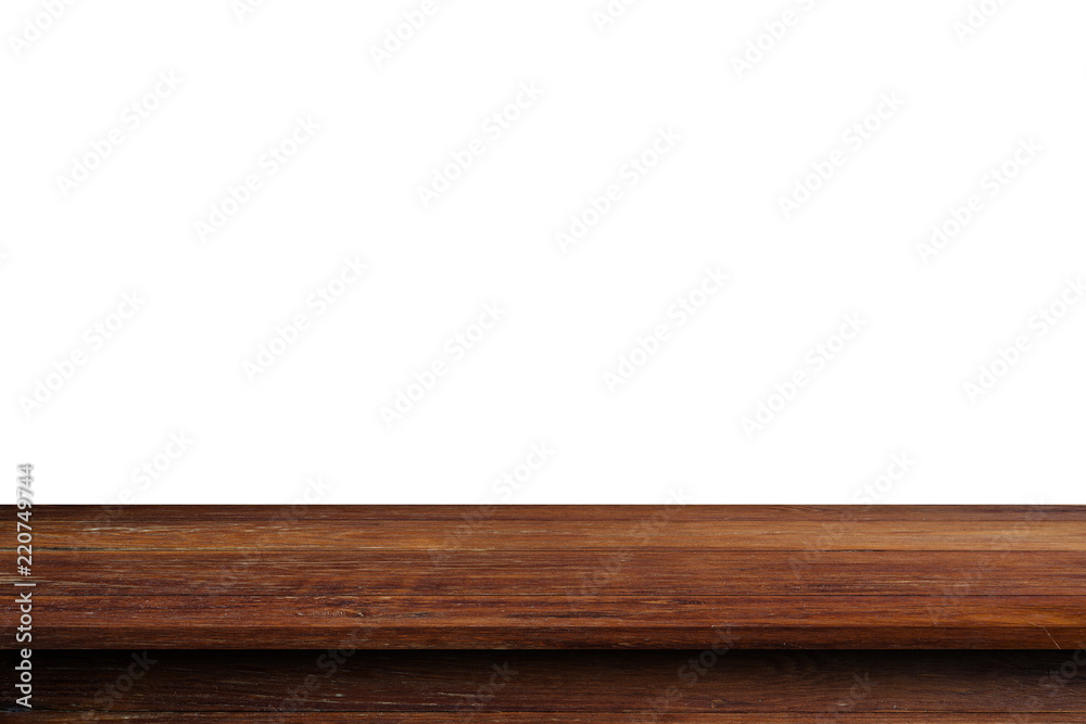Empty wooden table top on isolated white, Template mock up for display of product. Empty wooden table top on isolated white, Template mock up for display of product.