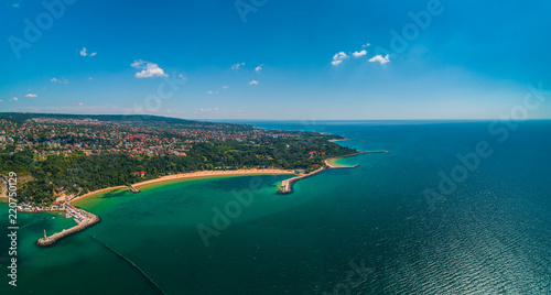 Aerial drone view of beautiful Black sea coast near Varna, Bulgaria photo