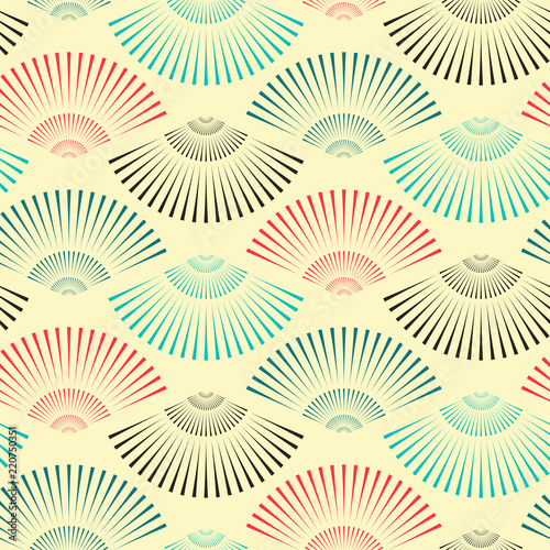 asian style fans seamless pattern in ivory blue red
