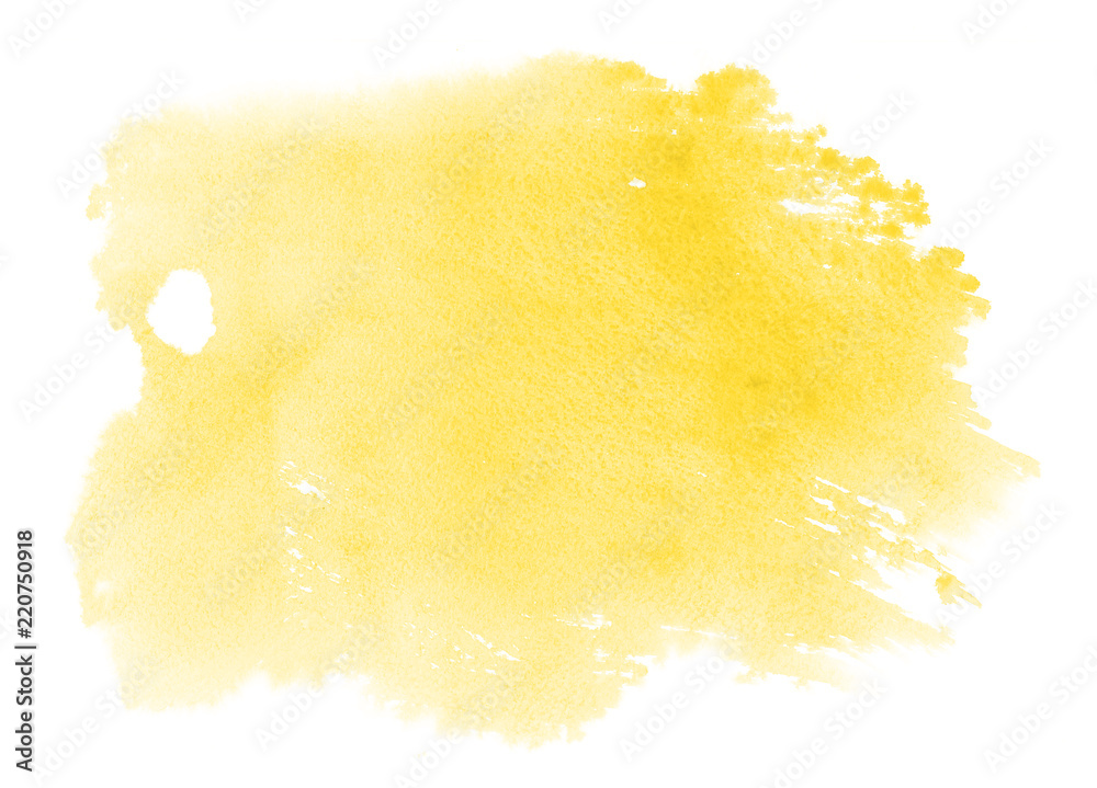 Abstract vibrant yellow watercolor on white background.The color splashing on the paper. - obrazy, fototapety, plakaty 
