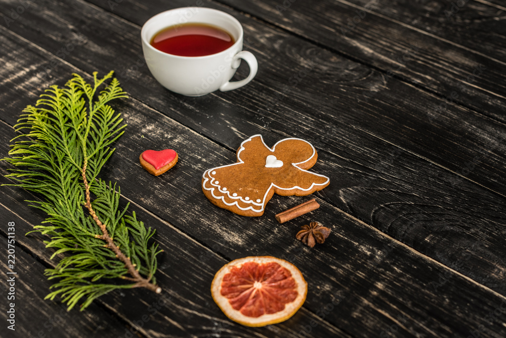 Christmas homemade gingerbread cookies on wooden table Christmas homemade gingerbread cookies on wooden table