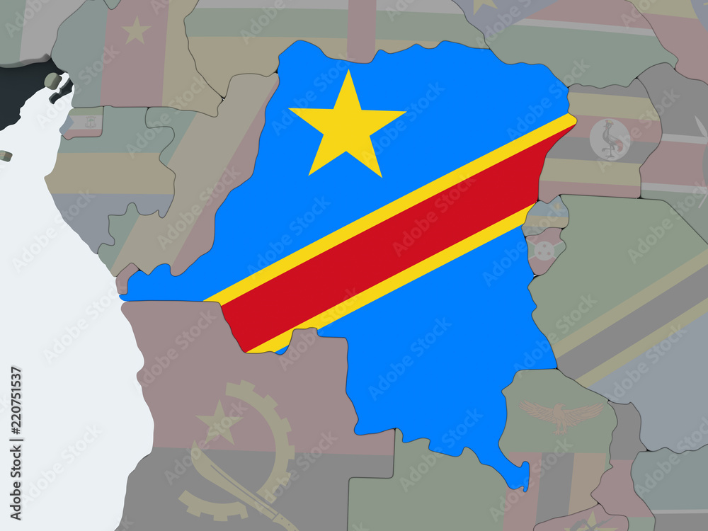 Fototapeta premium Democratic Republic of Congo with flag on globe