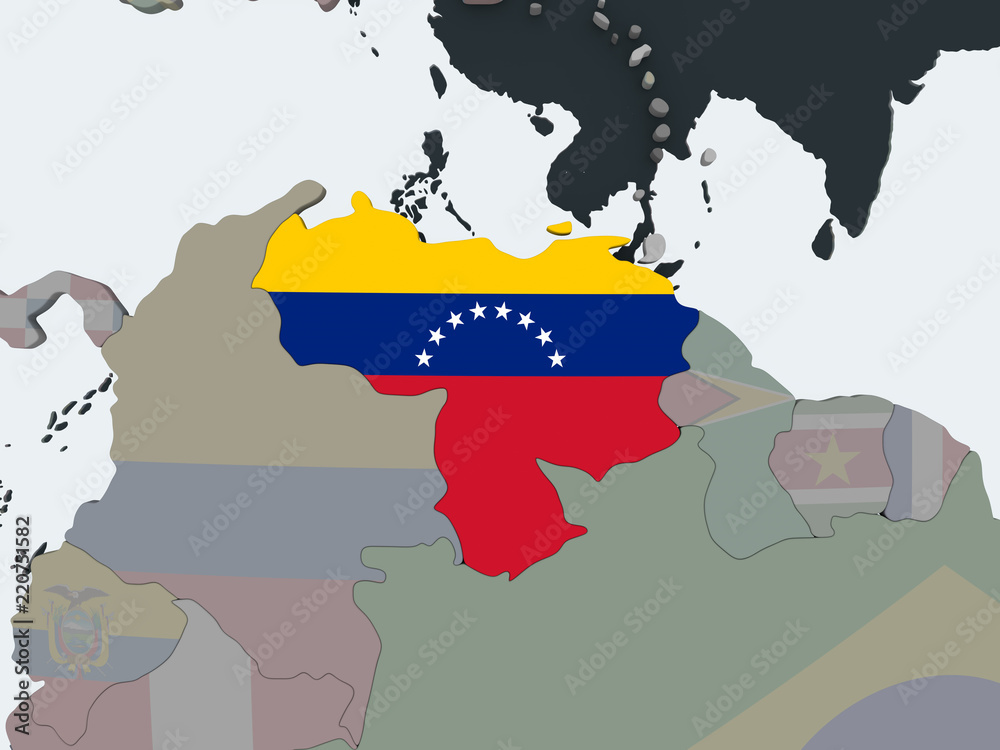 Fototapeta premium Venezuela with flag on globe