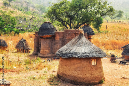Traditional mud an clay housing of the Tata Somba tribe of nothern Benin and Togo, Africa